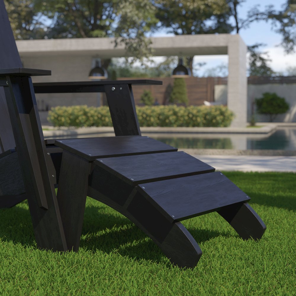 Modern All-Weather Poly Resin Wood Adirondack Ottoman Foot Rest in Black. Picture 2