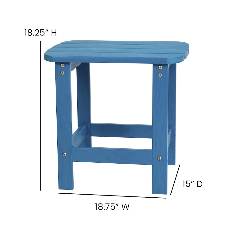 2 Pack All-Weather Poly Resin Wood Adirondack Chairs with Side Table in Blue. Picture 7