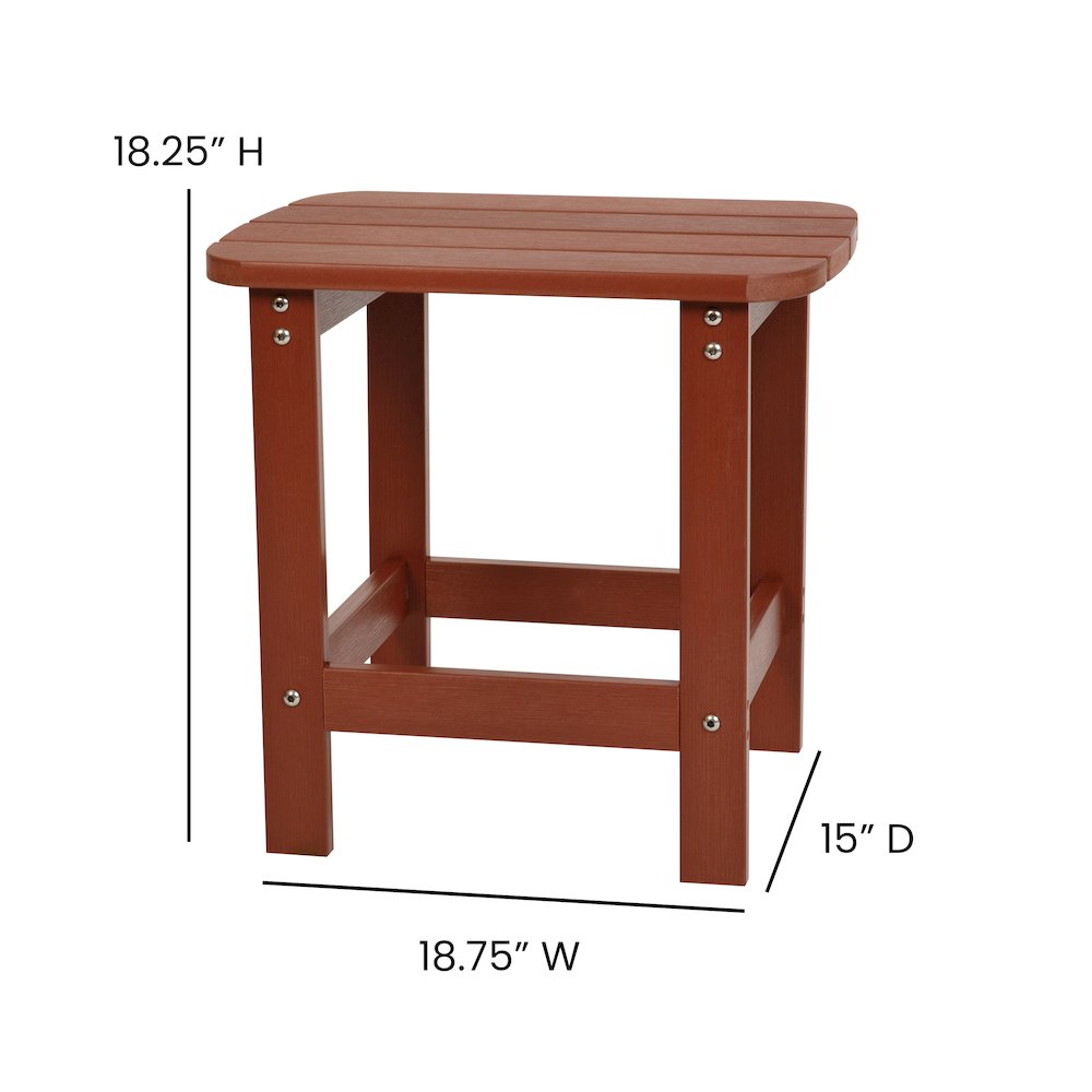 2 Pack All-Weather Poly Resin Wood Adirondack Chairs with Side Table in Red. Picture 7