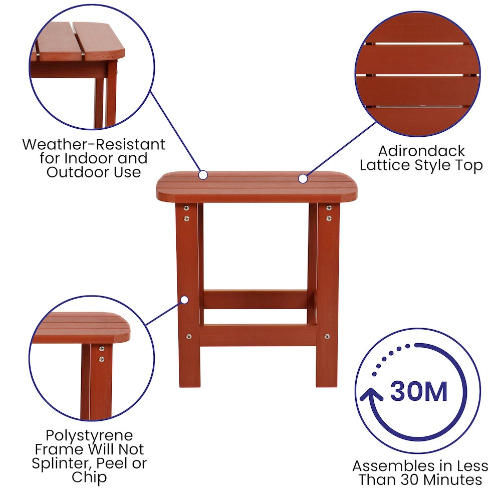 2 Pack All-Weather Poly Resin Wood Adirondack Chairs with Side Table in Red. Picture 5