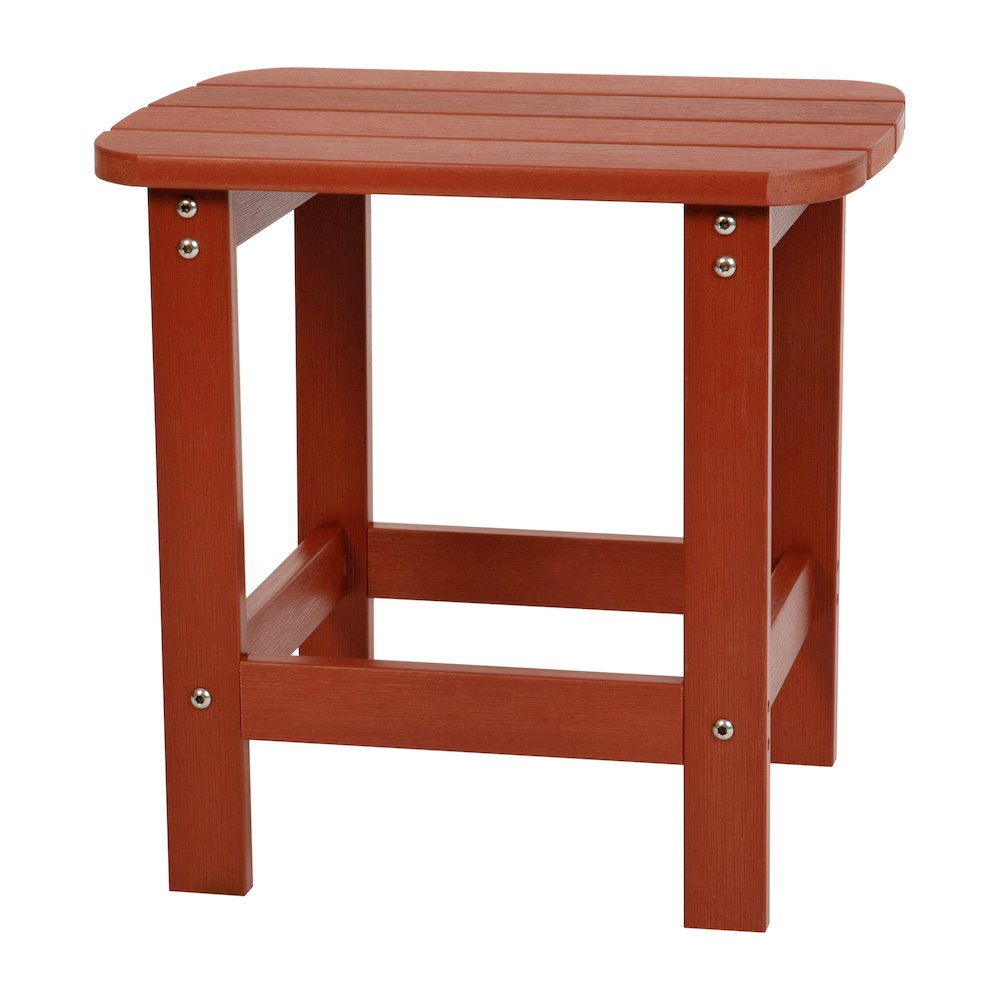 2 Pack All-Weather Poly Resin Wood Adirondack Chairs with Side Table in Red. Picture 9