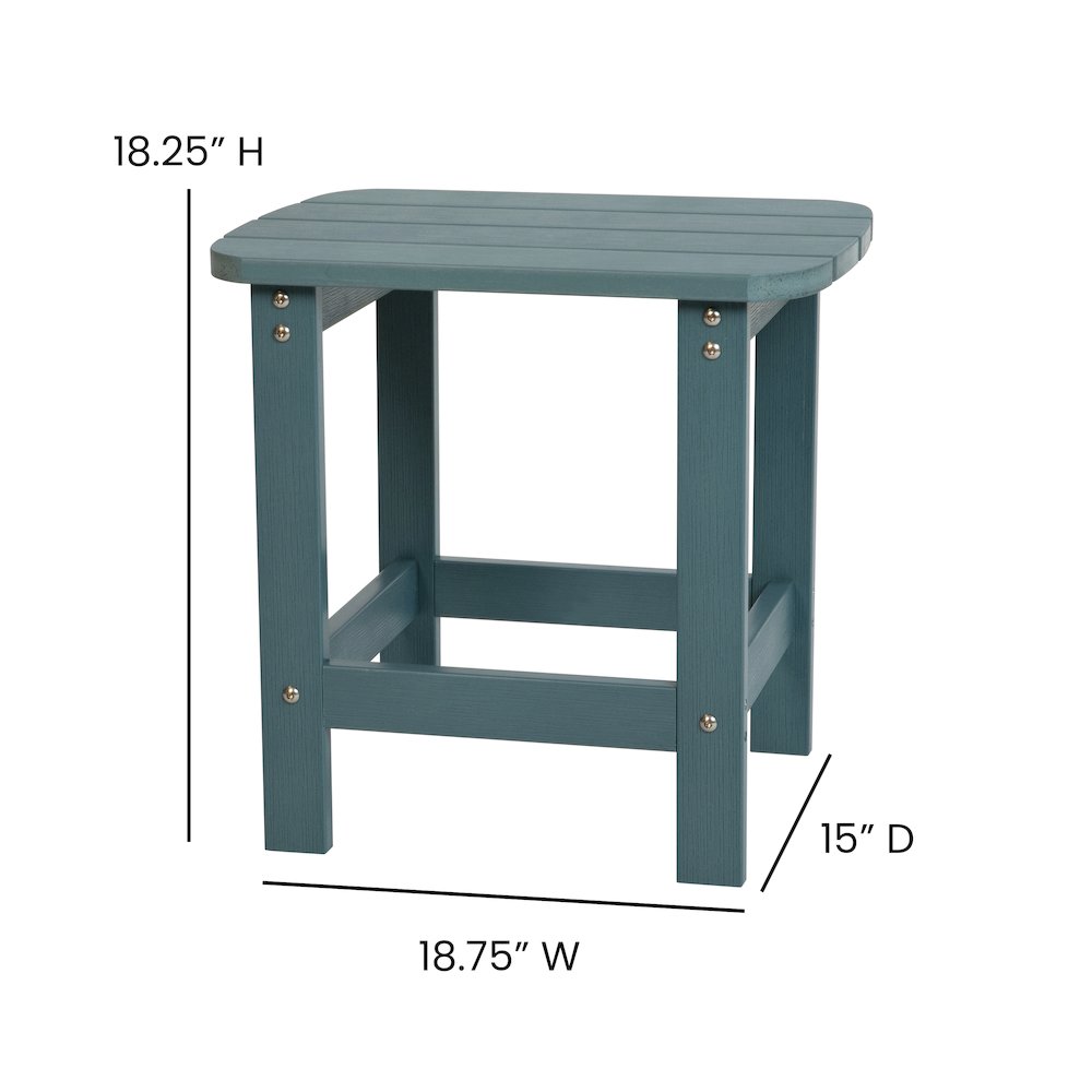 2 Pack All-Weather Poly Resin Wood Adirondack Chairs with Side Table in Sea Foam. Picture 7