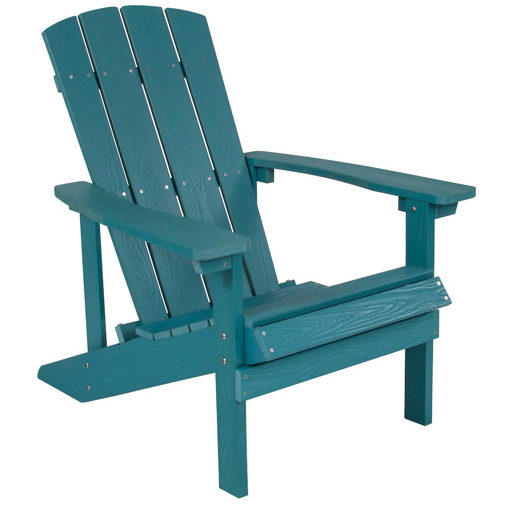 2 Pack All-Weather Poly Resin Wood Adirondack Chairs with Side Table in Sea Foam. Picture 8