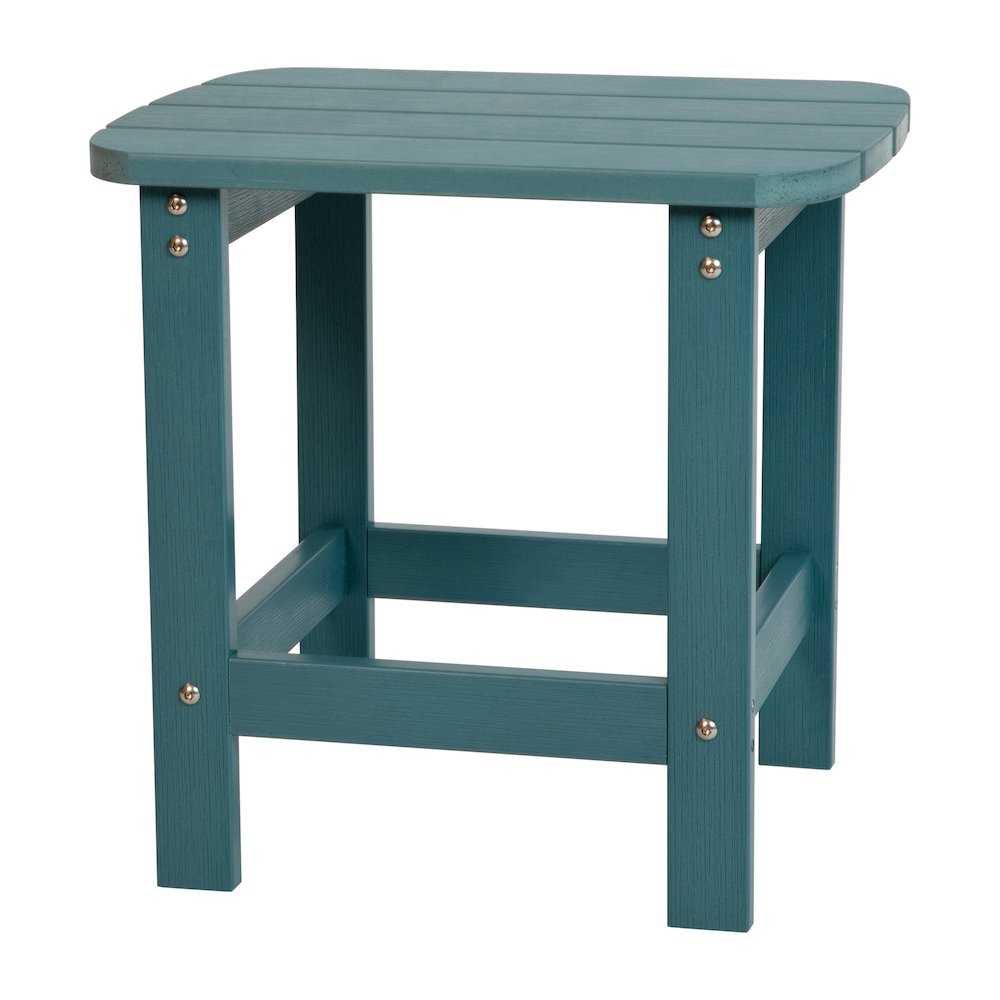 2 Pack All-Weather Poly Resin Wood Adirondack Chairs with Side Table in Sea Foam. Picture 9