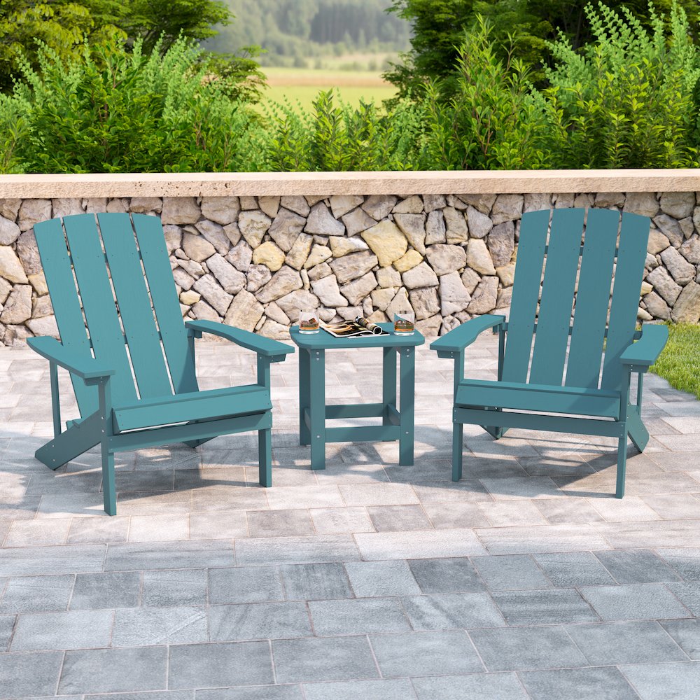 2 Pack All-Weather Poly Resin Wood Adirondack Chairs with Side Table in Sea Foam. Picture 2