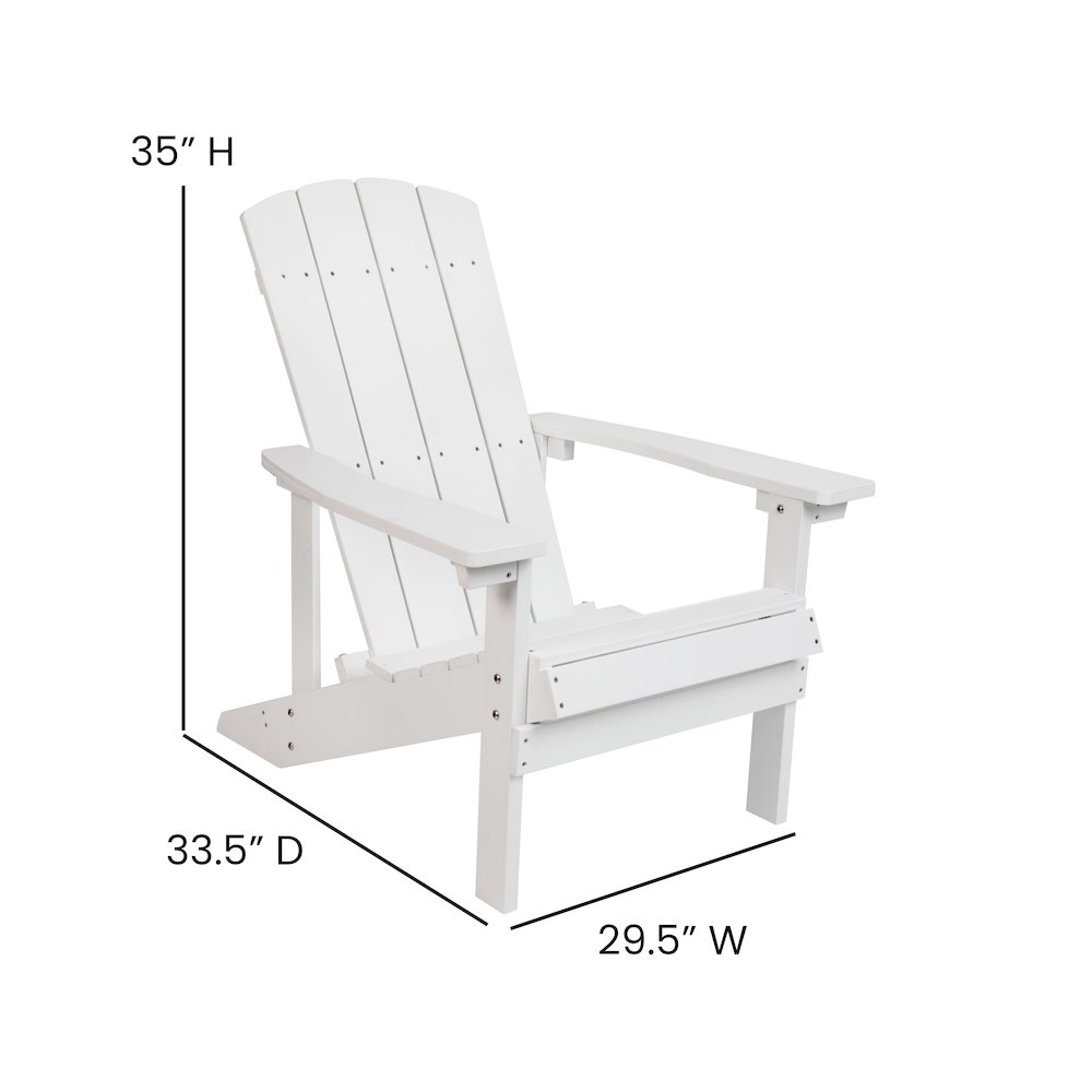2 Pack All-Weather Poly Resin Wood Adirondack Chairs with Side Table in White. Picture 6