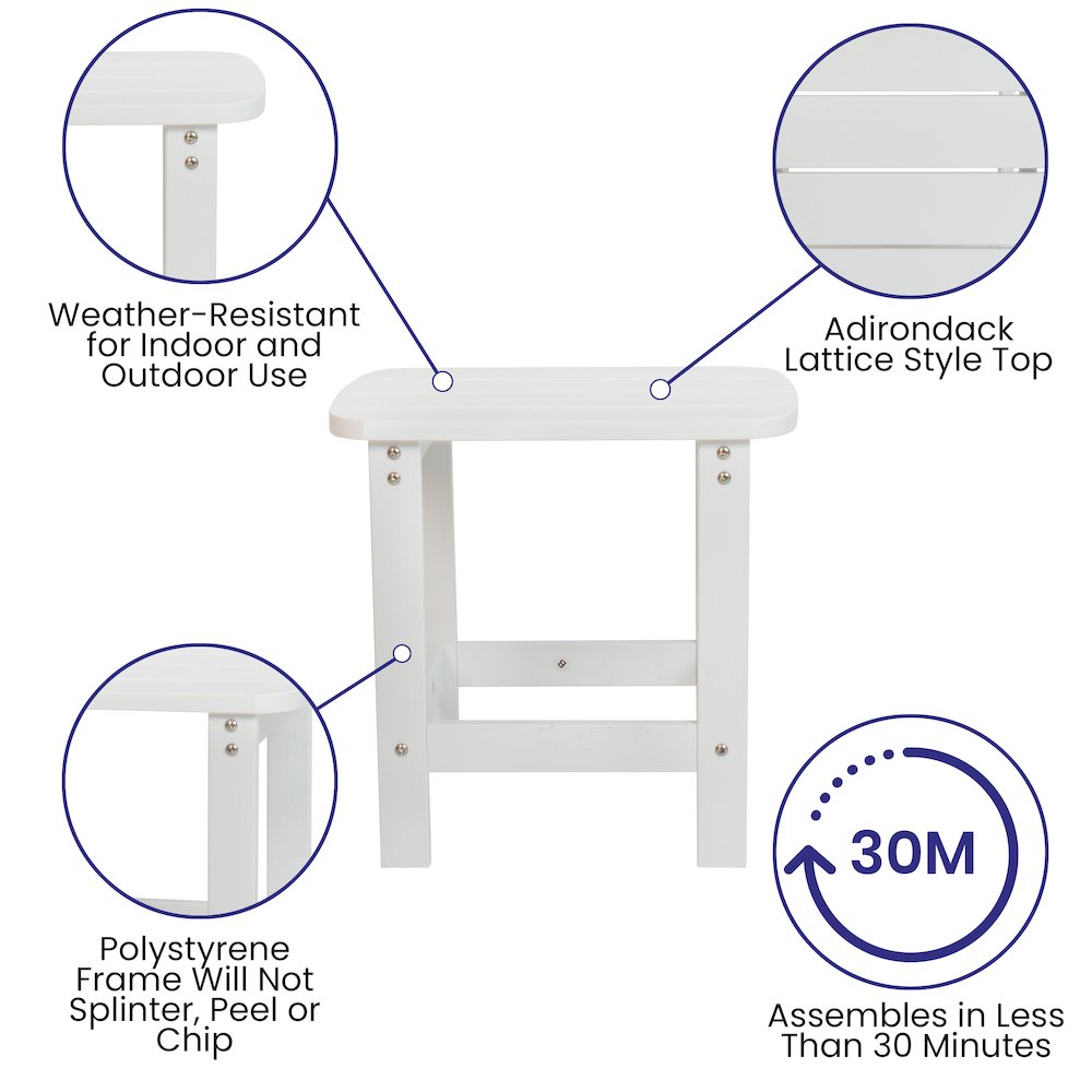 2 Pack All-Weather Poly Resin Wood Adirondack Chairs with Side Table in White. Picture 5