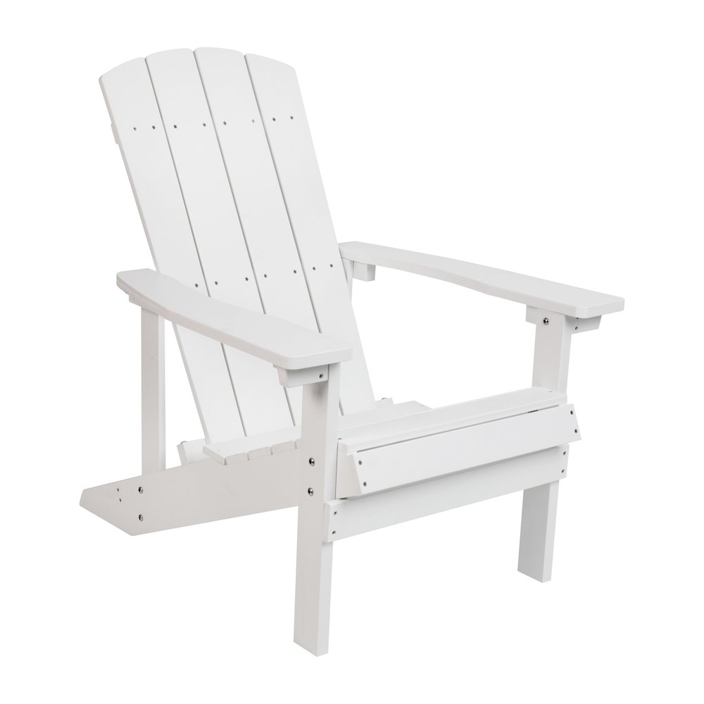 2 Pack All-Weather Poly Resin Wood Adirondack Chairs with Side Table in White. Picture 8