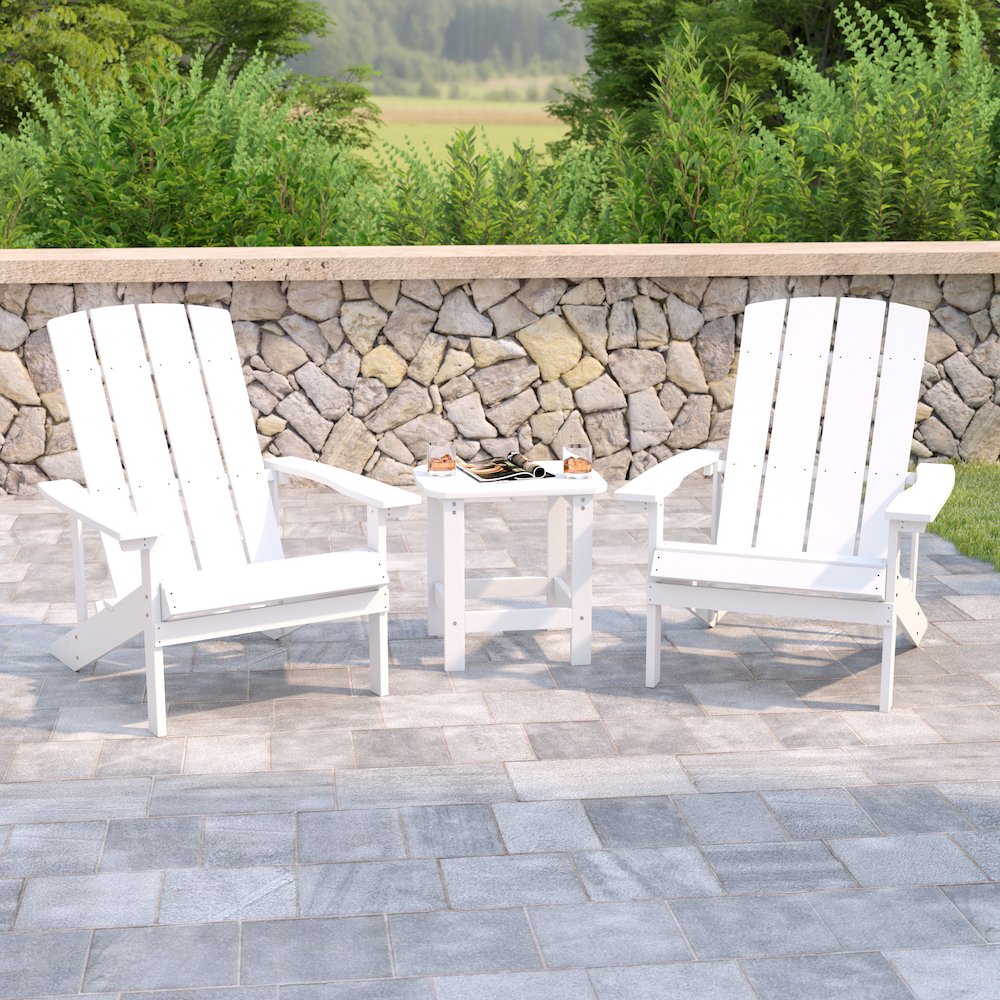 2 Pack All-Weather Poly Resin Wood Adirondack Chairs with Side Table in White. Picture 2