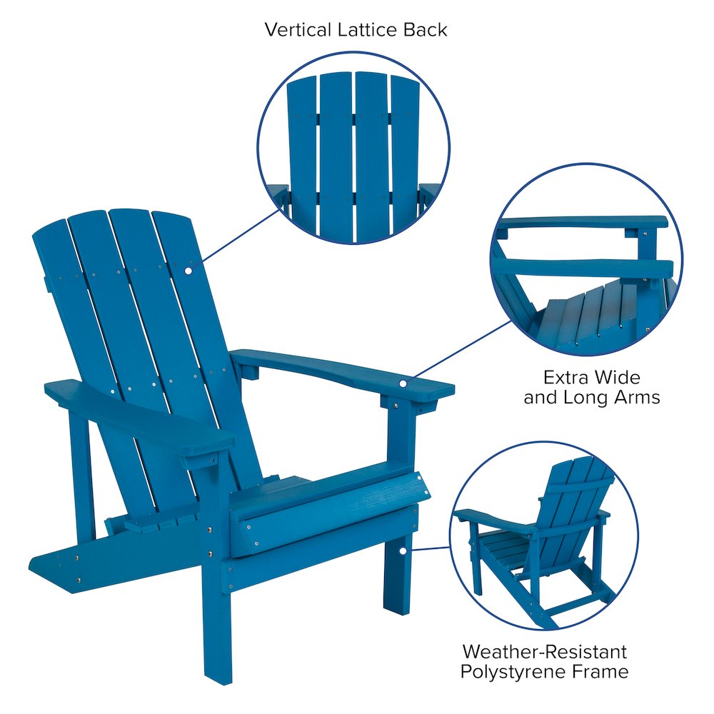 Commercial All-Weather Poly Resin Wood Adirondack Chair in Blue. Picture 5