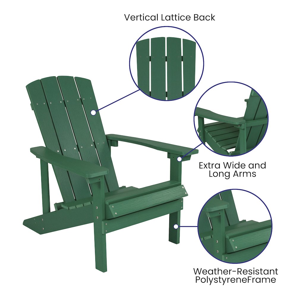 Commercial All-Weather Poly Resin Wood Adirondack Chair in Green. Picture 4