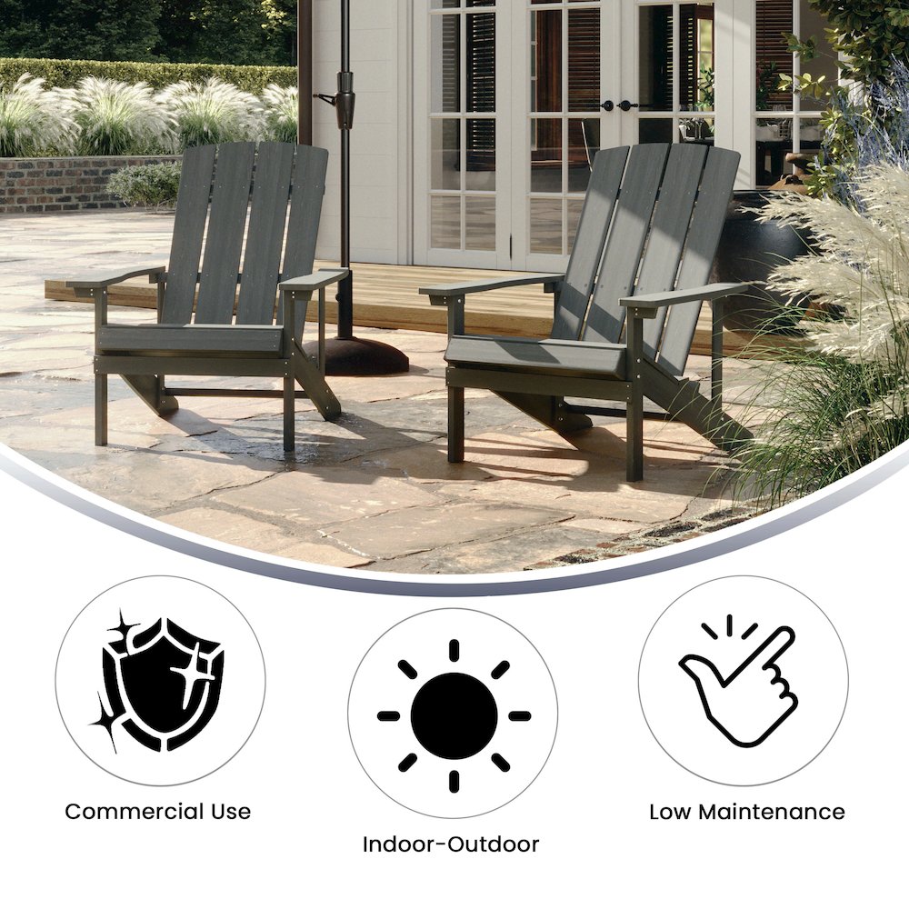 Commercial All-Weather Poly Resin Wood Adirondack Chair in Gray. Picture 5