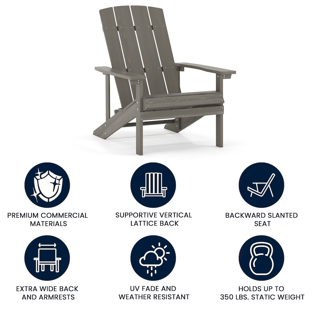 Commercial All-Weather Poly Resin Wood Adirondack Chair in Gray. Picture 4