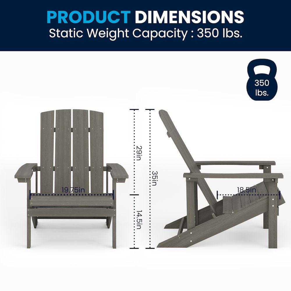 Commercial All-Weather Poly Resin Wood Adirondack Chair in Gray. Picture 7