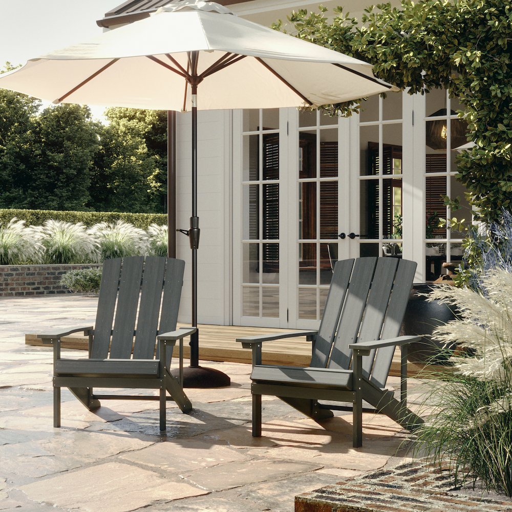 Commercial All-Weather Poly Resin Wood Adirondack Chair in Gray. Picture 2