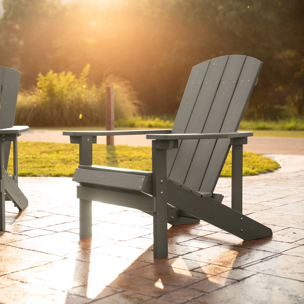 Commercial All-Weather Poly Resin Wood Adirondack Chair in Gray. Picture 11