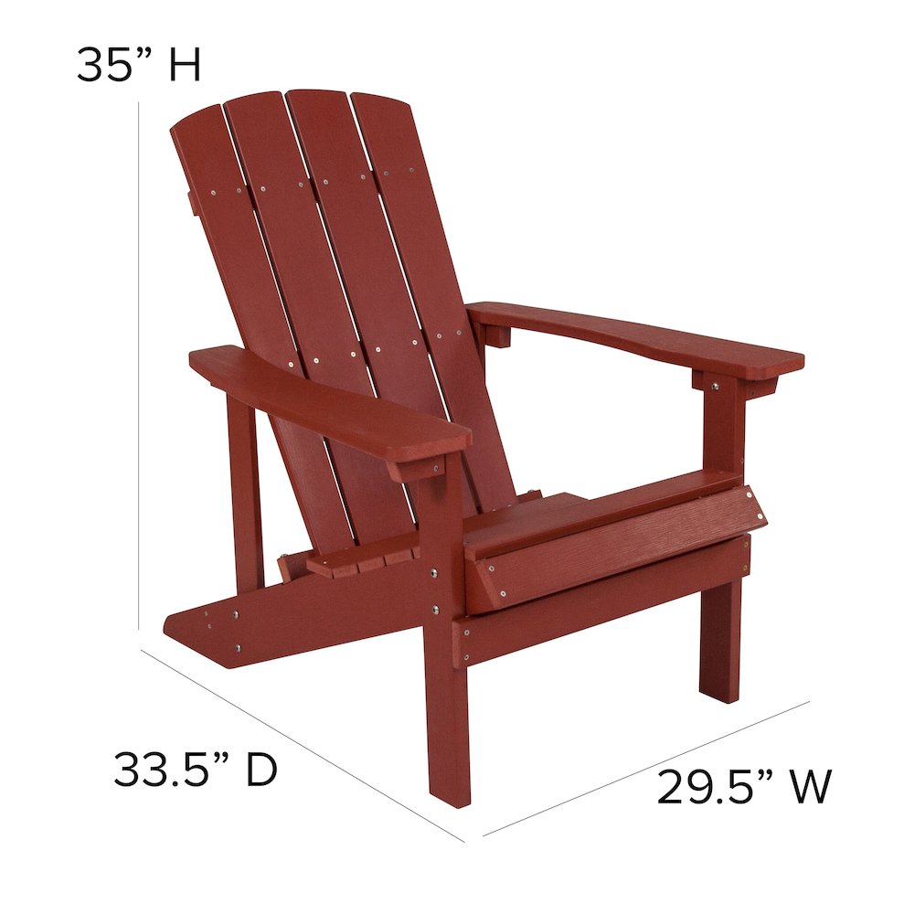 Commercial All-Weather Poly Resin Wood Adirondack Chair in Red. Picture 6