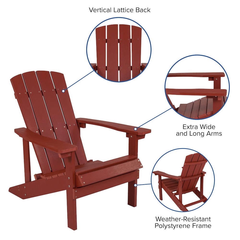 Commercial All-Weather Poly Resin Wood Adirondack Chair in Red. Picture 5