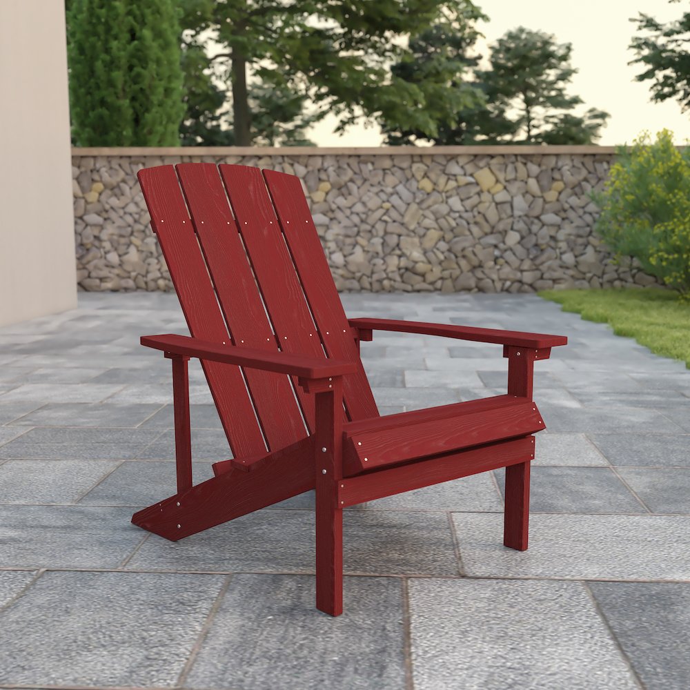 Commercial All-Weather Poly Resin Wood Adirondack Chair in Red. Picture 2