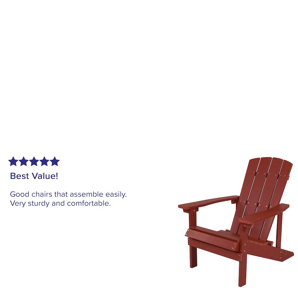Commercial All-Weather Poly Resin Wood Adirondack Chair in Red. Picture 4