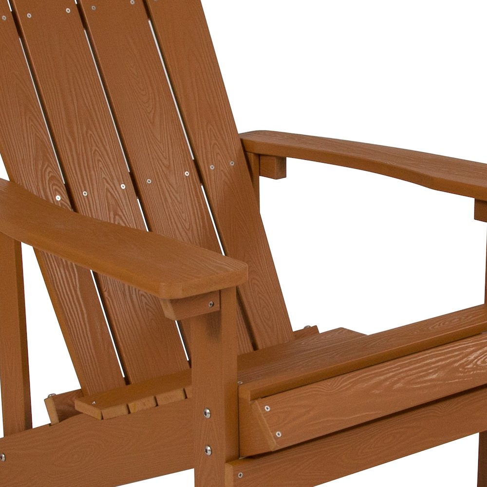 Commercial All-Weather Poly Resin Wood Adirondack Chair in Teak. Picture 7