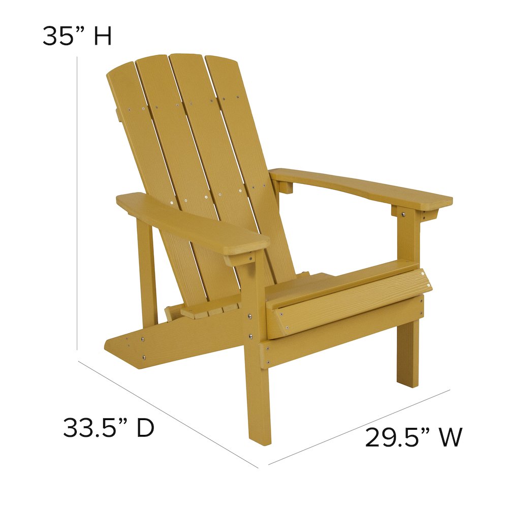 Commercial All-Weather Poly Resin Wood Adirondack Chair in Yellow. Picture 5