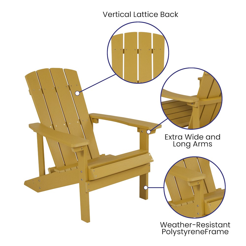 Commercial All-Weather Poly Resin Wood Adirondack Chair in Yellow. Picture 4