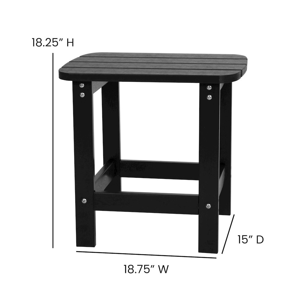 2 Pack All-Weather Poly Resin Folding Adirondack Chairs with Side Table in Black. Picture 7