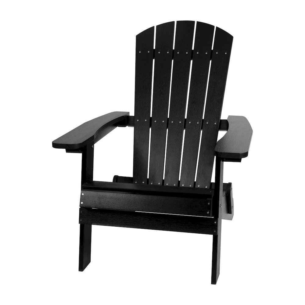2 Pack All-Weather Poly Resin Folding Adirondack Chairs with Side Table in Black. Picture 9