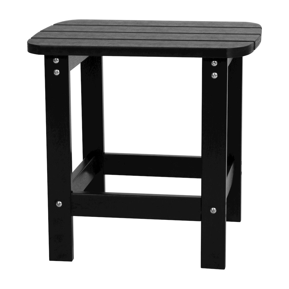2 Pack All-Weather Poly Resin Folding Adirondack Chairs with Side Table in Black. Picture 10