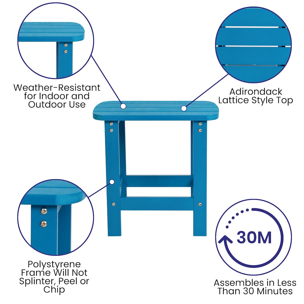 2 Pack All-Weather Poly Resin Folding Adirondack Chairs with Side Table in Blue. Picture 5