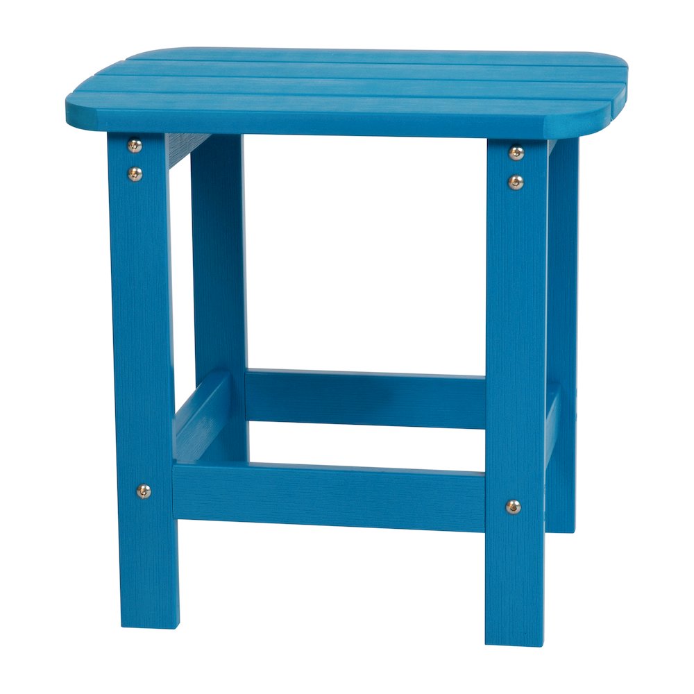 2 Pack All-Weather Poly Resin Folding Adirondack Chairs with Side Table in Blue. Picture 10
