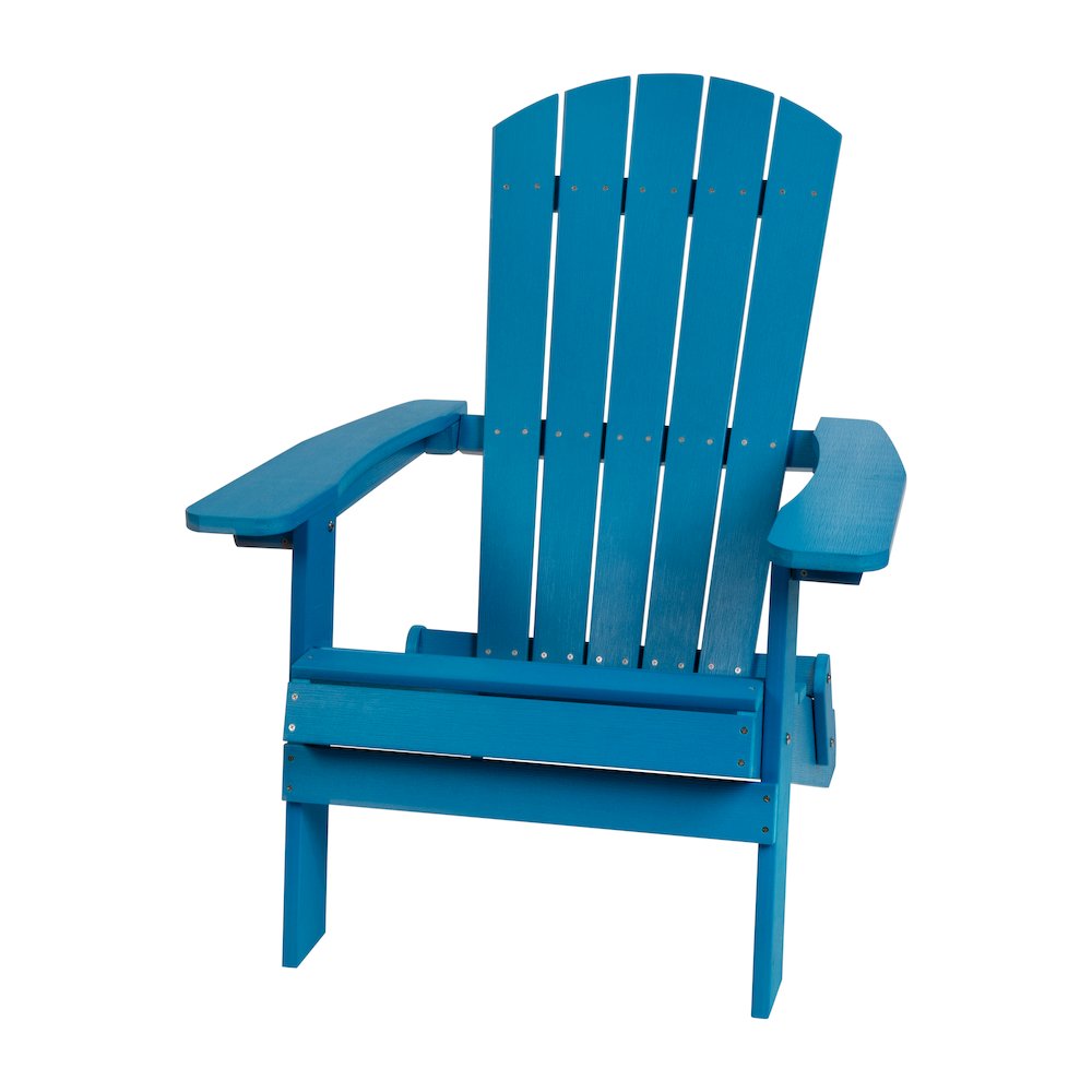 All-Weather Poly Resin Indoor/Outdoor Folding Adirondack Chair in Blue. Picture 1