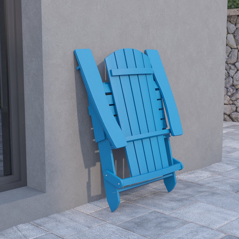 All-Weather Poly Resin Indoor/Outdoor Folding Adirondack Chair in Blue. Picture 6