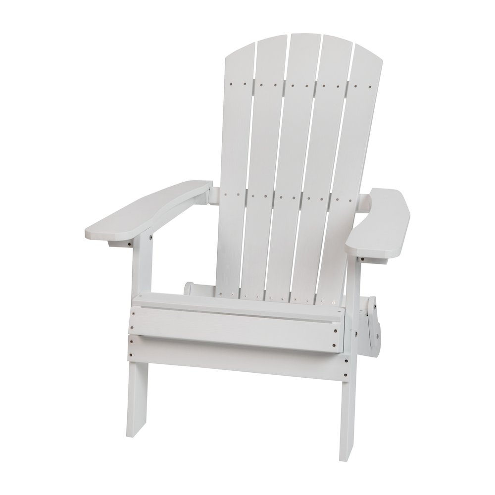 All-Weather Poly Resin Indoor/Outdoor Folding Adirondack Chair in White. Picture 1