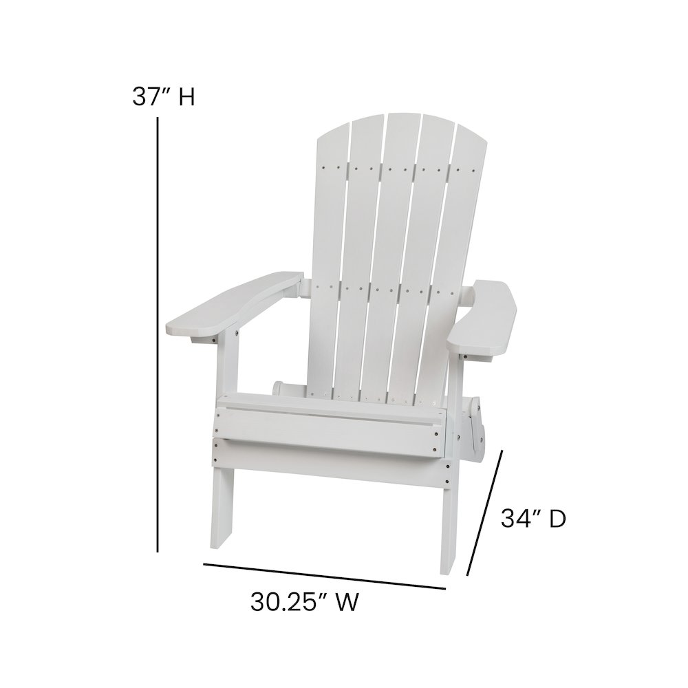 All-Weather Poly Resin Indoor/Outdoor Folding Adirondack Chair in White. Picture 5