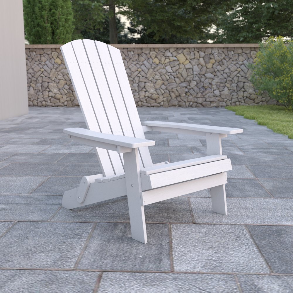 All-Weather Poly Resin Indoor/Outdoor Folding Adirondack Chair in White. Picture 2