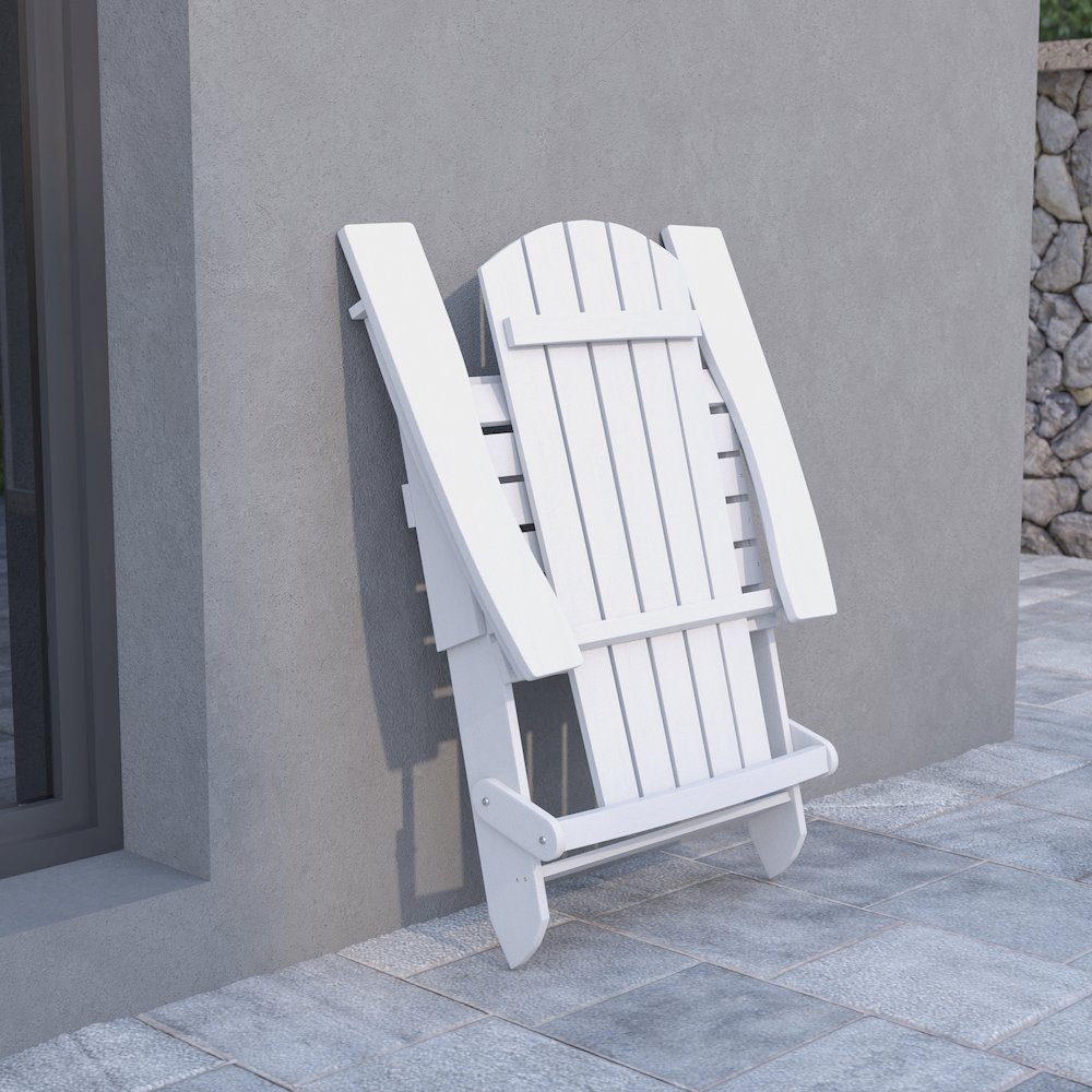 All-Weather Poly Resin Indoor/Outdoor Folding Adirondack Chair in White. Picture 6