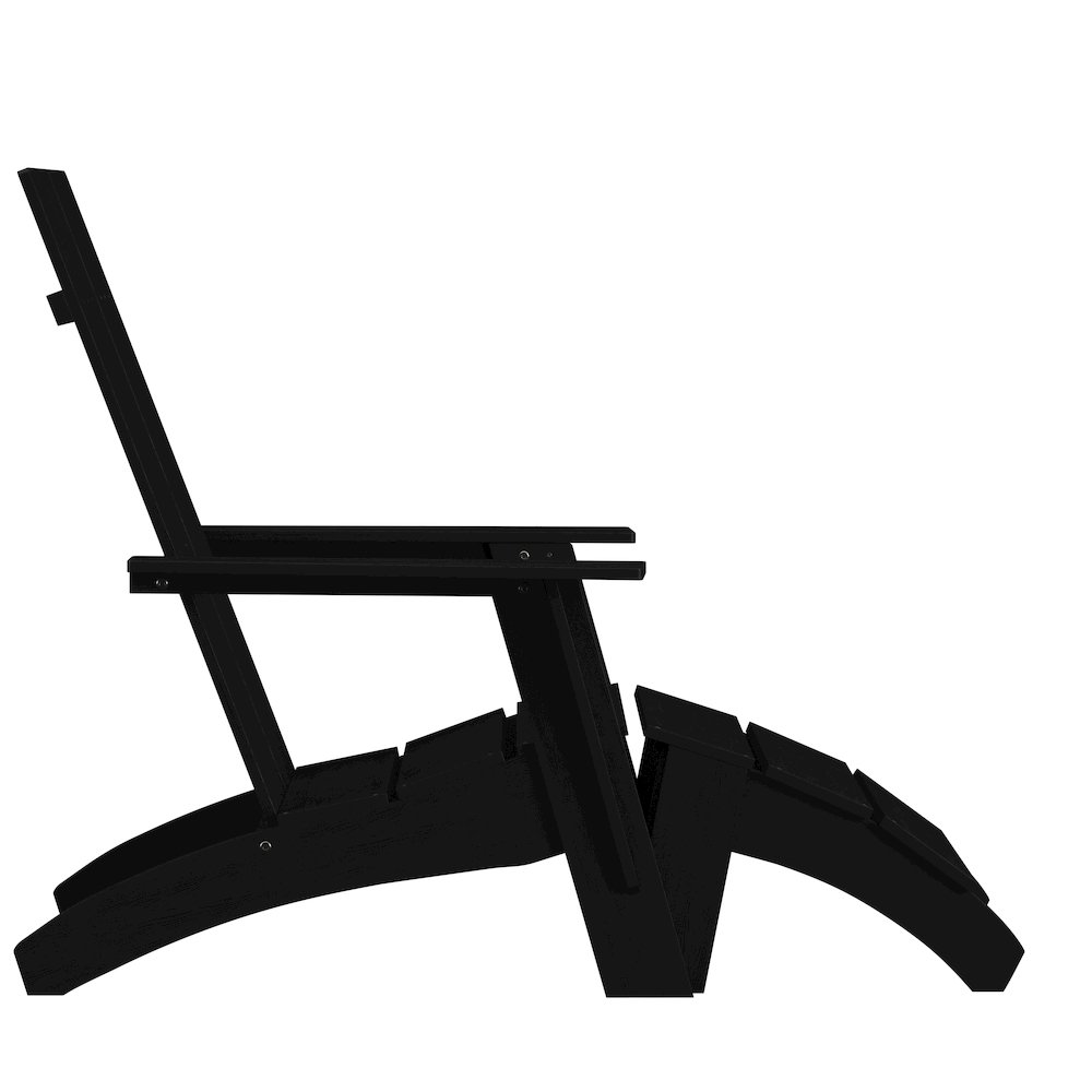 Modern All-Weather Poly Resin Wood Adirondack Chair with Foot Rest in Black. Picture 9
