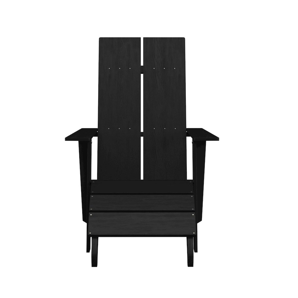 Modern All-Weather Poly Resin Wood Adirondack Chair with Foot Rest in Black. Picture 10