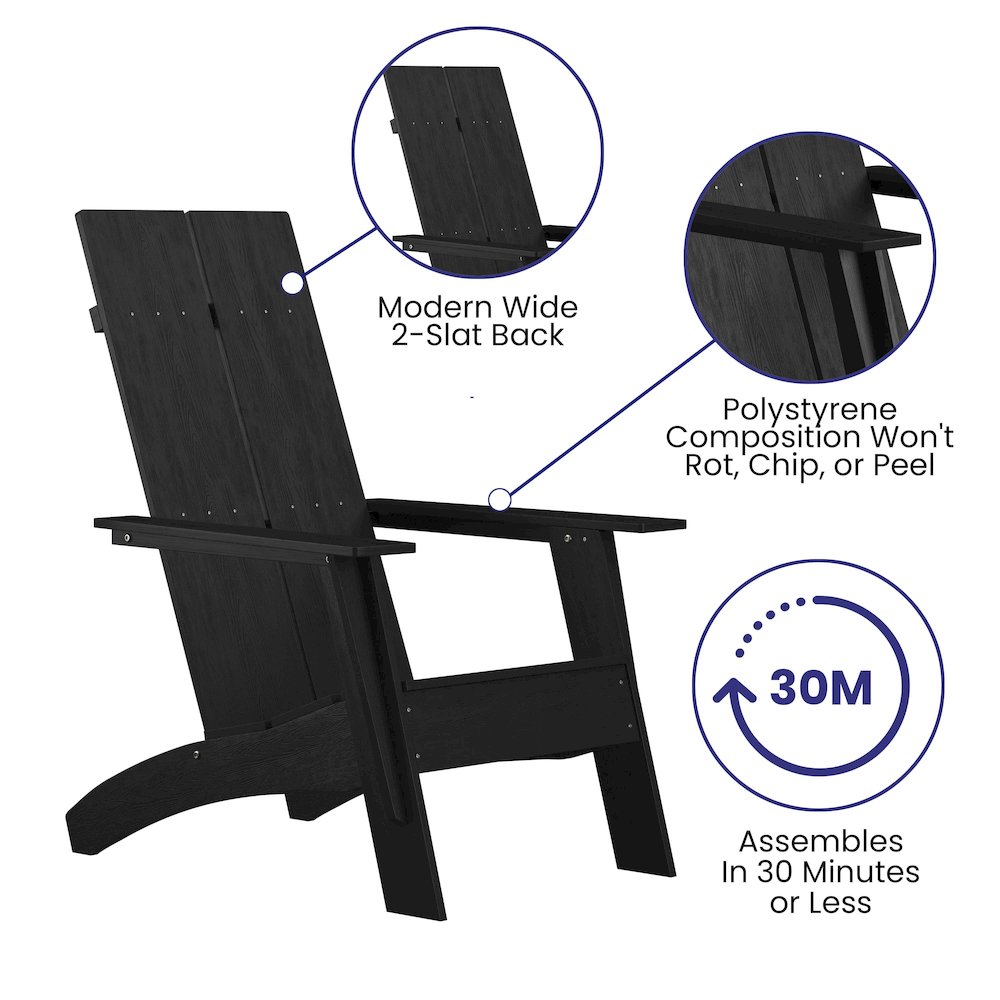 Modern Commercial All-Weather Poly Resin Wood Adirondack Chair in Black. Picture 4