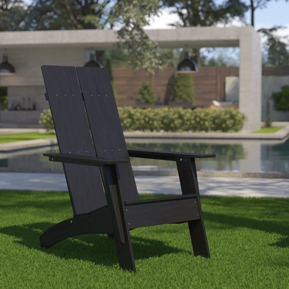Modern Commercial All-Weather Poly Resin Wood Adirondack Chair in Black. Picture 2