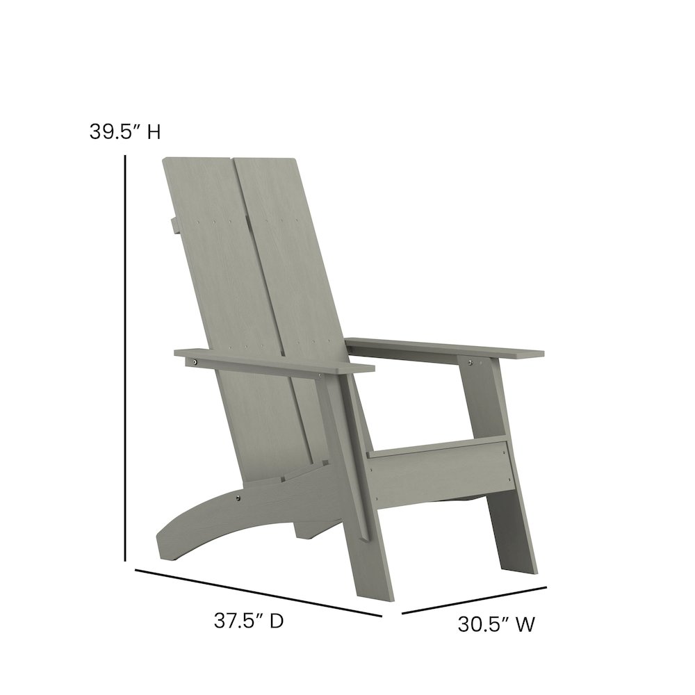 Modern Commercial All-Weather Poly Resin Wood Adirondack Chair in Gray. Picture 5