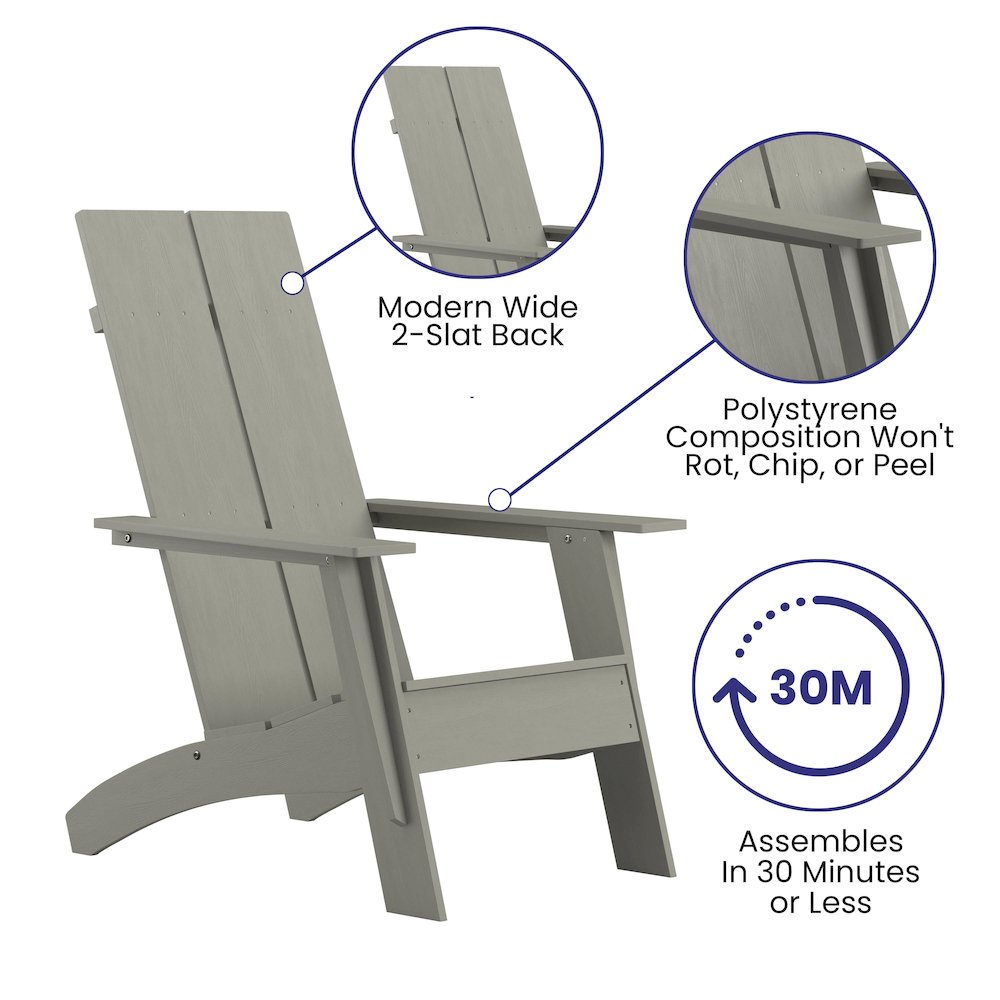 Modern Commercial All-Weather Poly Resin Wood Adirondack Chair in Gray. Picture 4