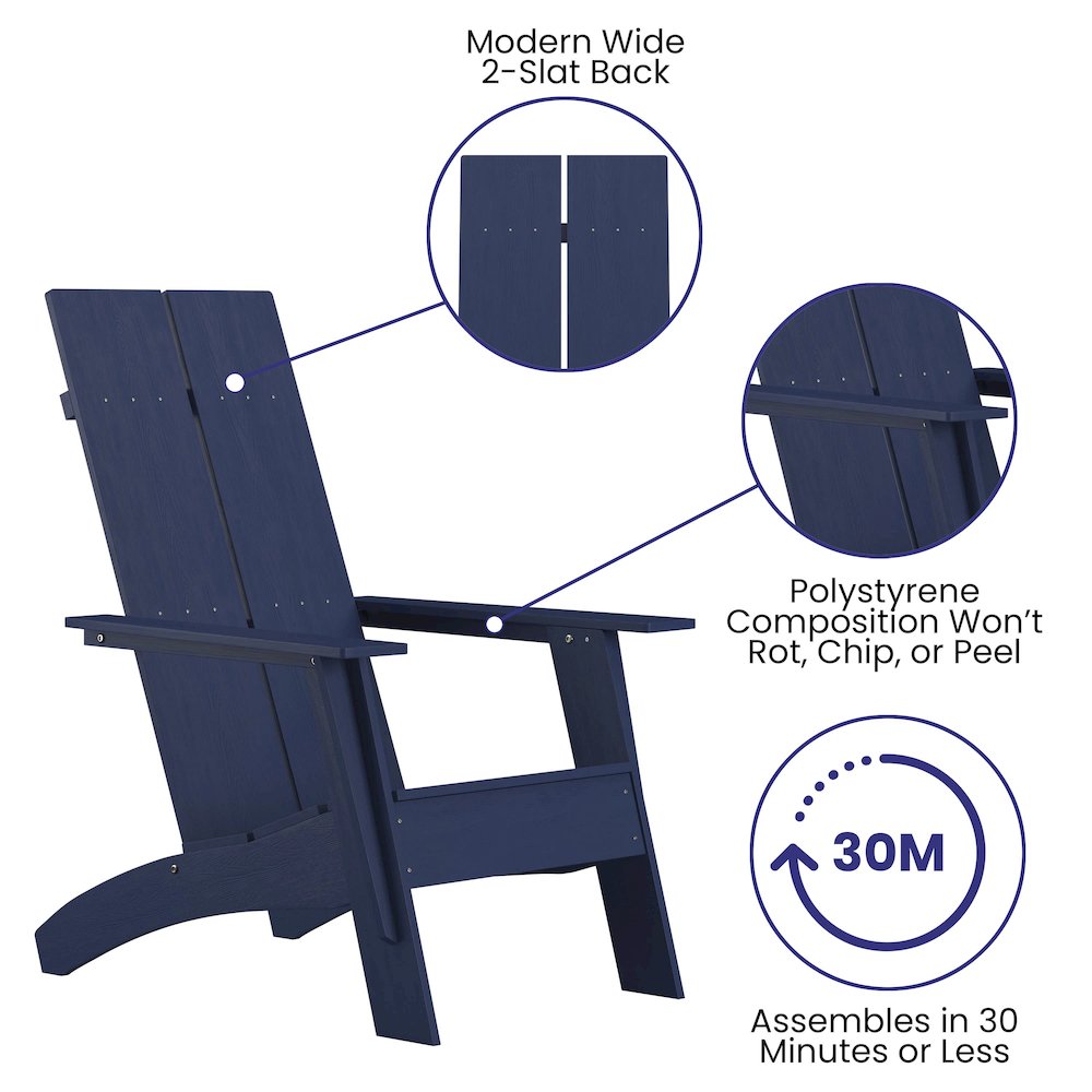 Modern Commercial All-Weather Poly Resin Wood Adirondack Chair in Navy. Picture 4