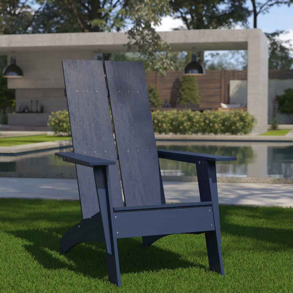 Modern Commercial All-Weather Poly Resin Wood Adirondack Chair in Navy. Picture 2