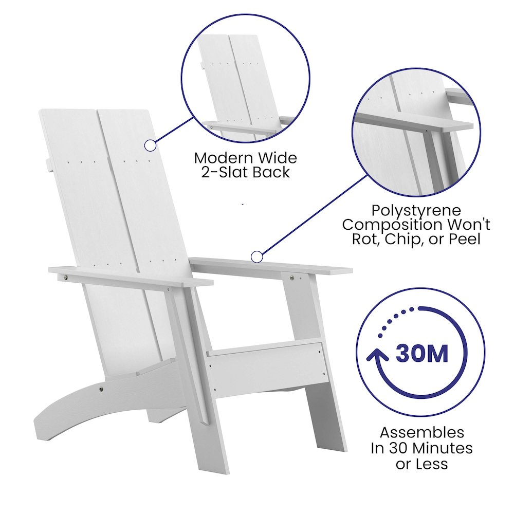 Modern Commercial All-Weather Poly Resin Wood Adirondack Chair in White. Picture 4