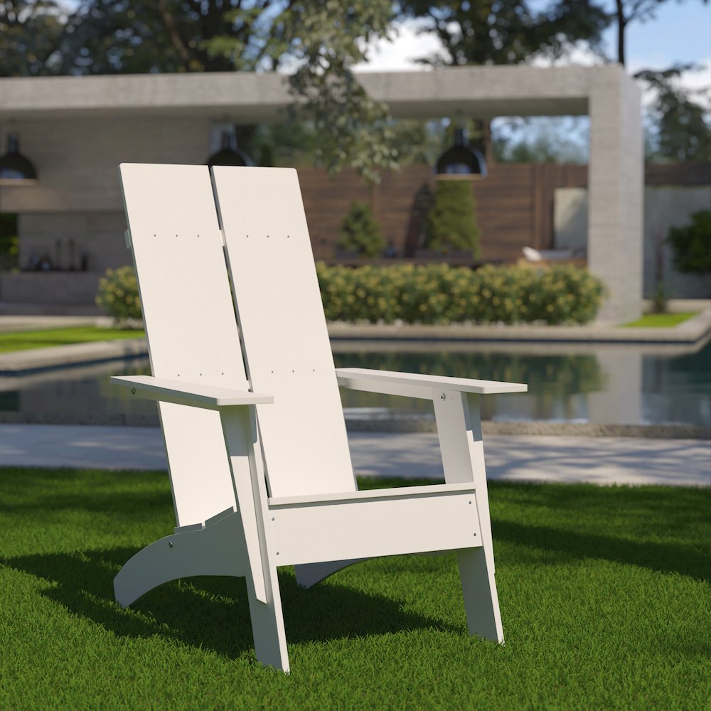 Modern Commercial All-Weather Poly Resin Wood Adirondack Chair in White. Picture 2