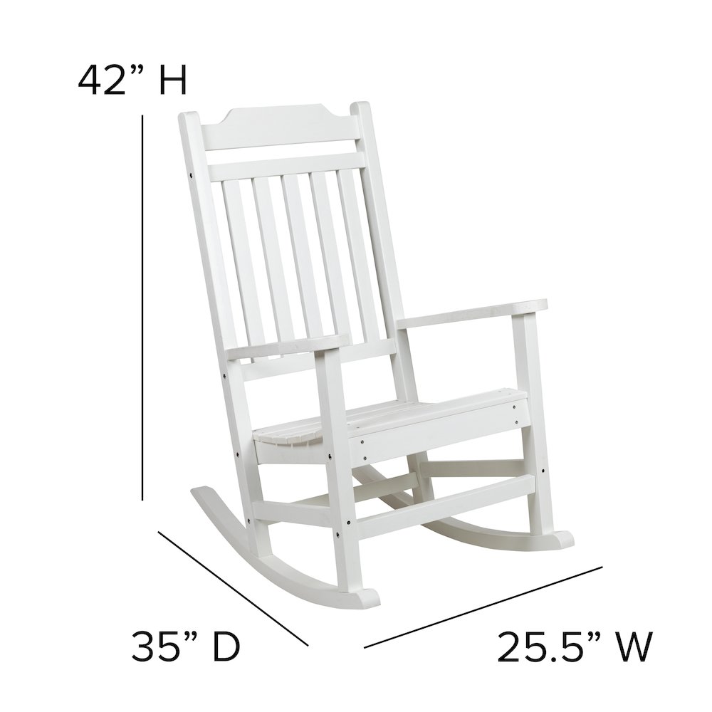 Set of 2 All-Weather Poly Resin Rocking Chairs with Accent Side Table in White. Picture 6