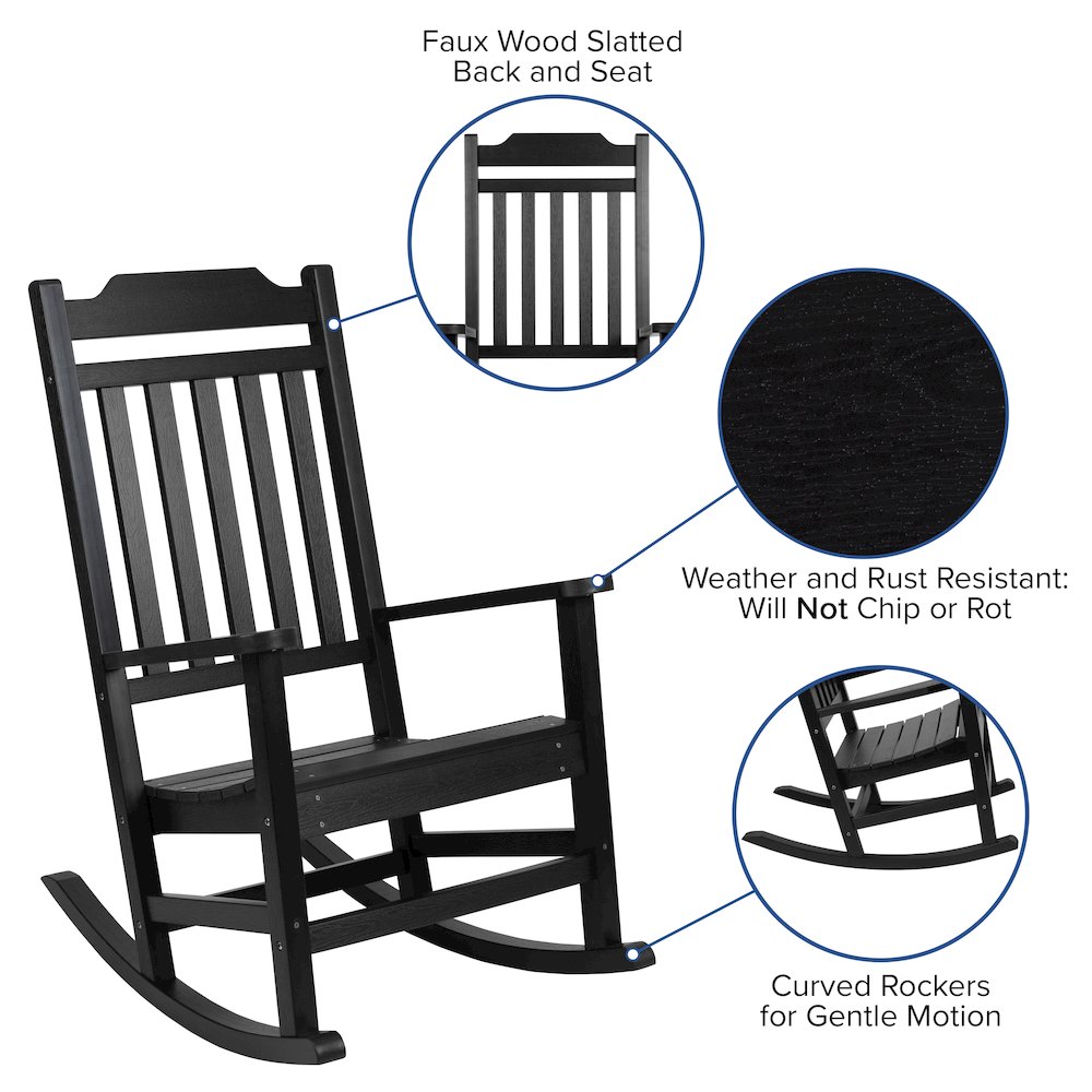 All-Weather Poly Resin Rocking Chair in Black. Picture 5